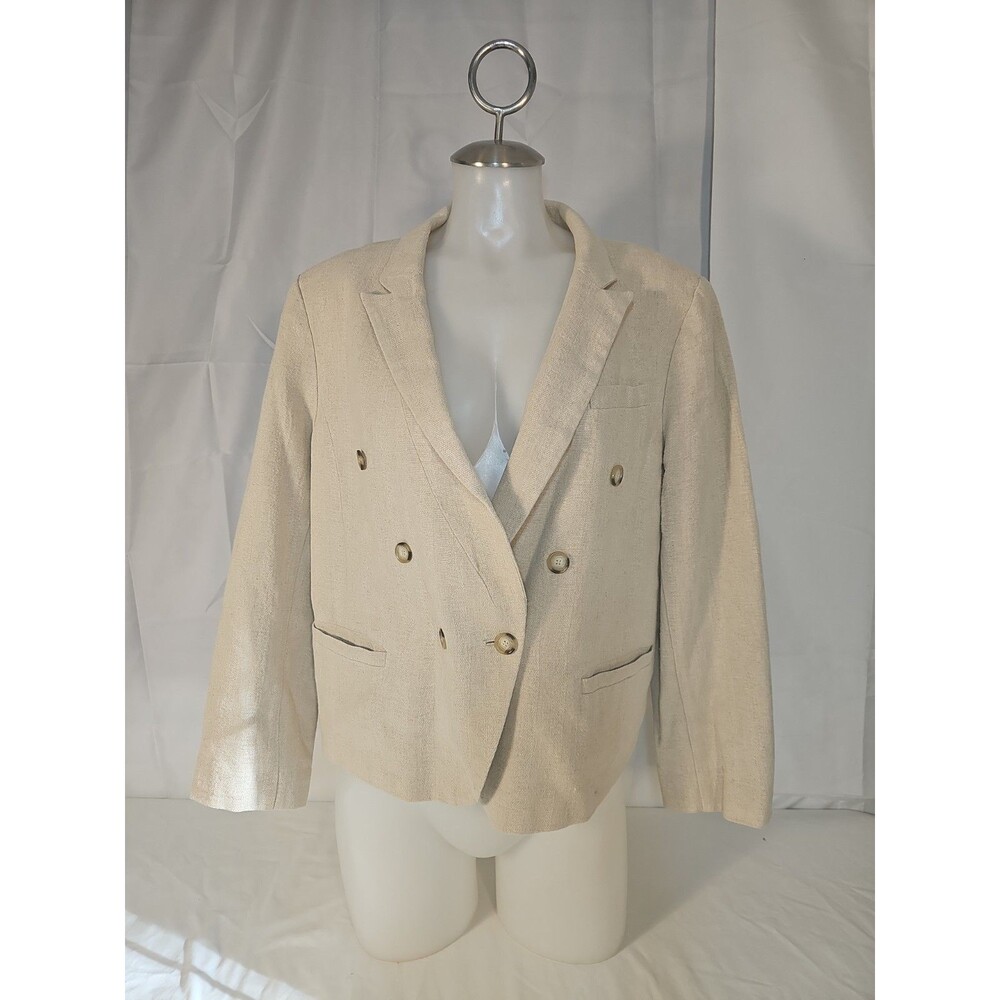 Women’s Ann Taylor Loft Linen/Cotton Double Breasted Blazer Jacket size 14 Tan